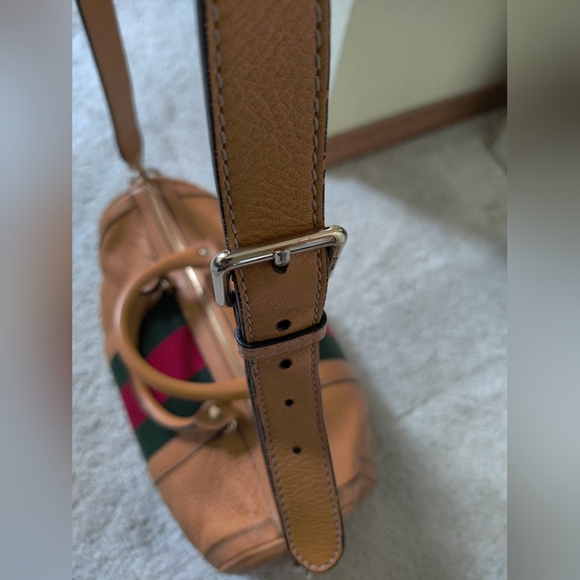 Gucci Tan Leather Tote Bag with Red and Green Stripe - Picture 4 of 16